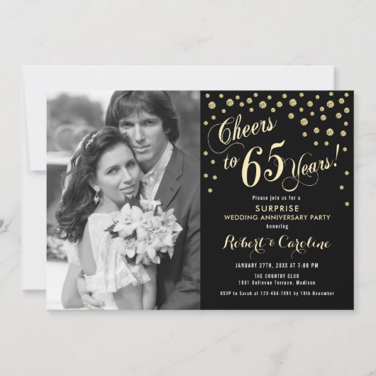 写真と驚きの65周年記念 – 金ゴールドブラック 招待状 (正面)
