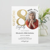 写真と驚きの80番目の金ゴールド誕生日招待状 招待状 (スタンド正面)
