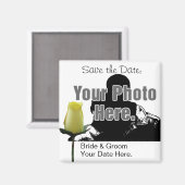 写真と黄色のバラ日付磁石を保存 マグネット (正面/裏面)