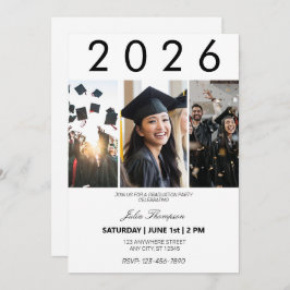 写真と黒のタイポグラフィ卒業パーティー 招待状