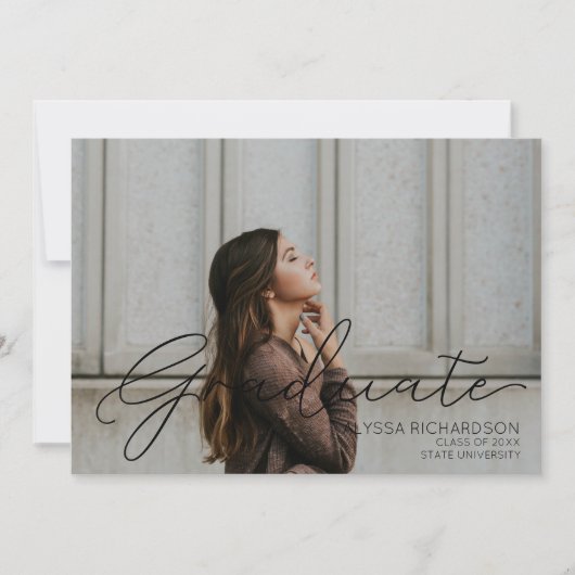 写真と黒の手書きタイポグラフィ卒業2 招待状 (正面)