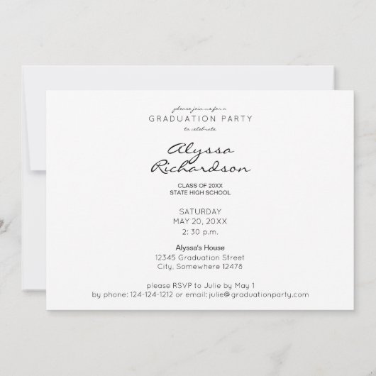 写真と黒の手書きタイポグラフィ卒業2 招待状 (裏面)
