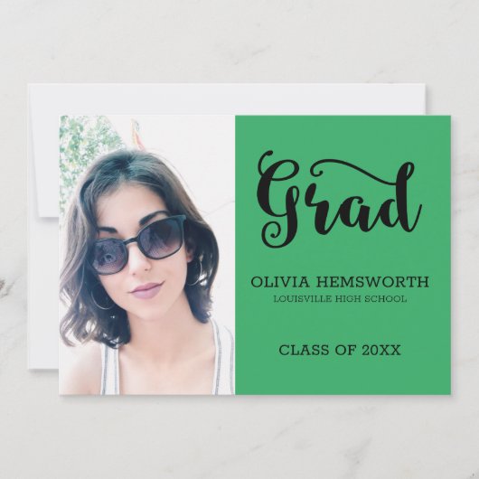 写真と黒の手紙を卒業 案内状 (正面)