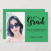 写真と黒の手紙を卒業 案内状 (正面/裏面)