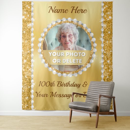 写真と100パーソナライズされた誕生日の背景 タペストリー (インサイチュ)