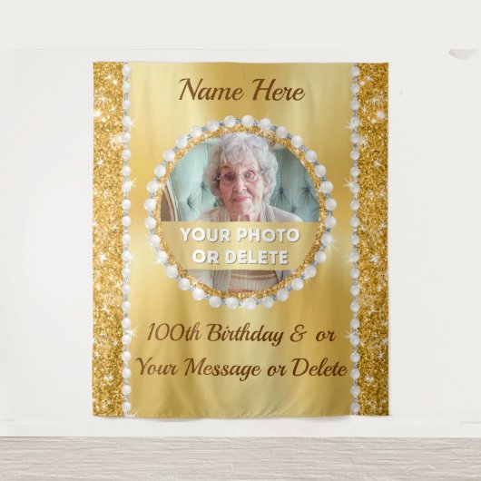 写真と100パーソナライズされた誕生日の背景 タペストリー (正面)