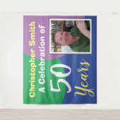 写真と50誕生祝い幸せ タペストリー (正面)