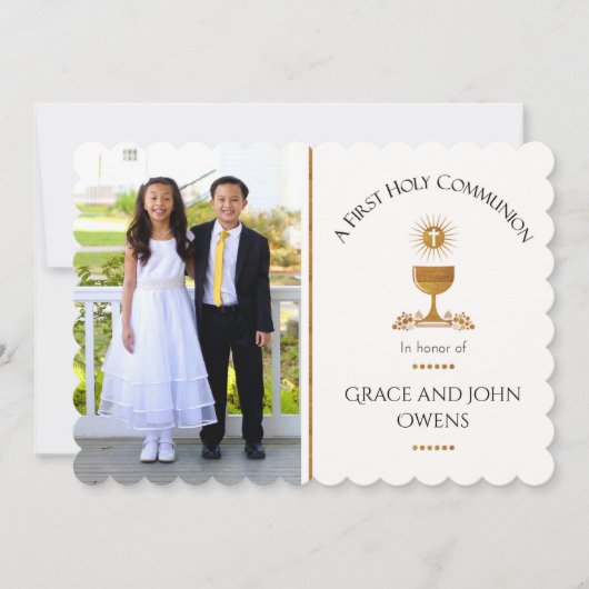 写真とChalis First Communion招待状- Twin 招待状 (正面)