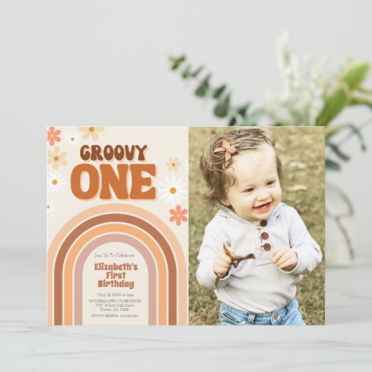 写真とGROOVY ONEの最初の誕生日の招待状 招待状 (スタンド正面)