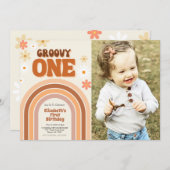 写真とGROOVY ONEの最初の誕生日の招待状 招待状 (正面/裏面)