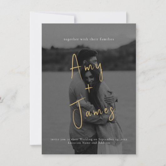 写真とQRコードを含むスクリプト結婚式招待状 招待状 (正面)