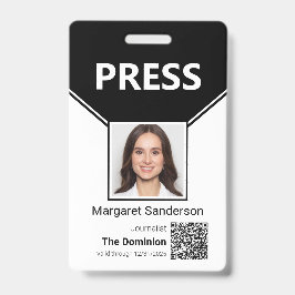 写真とQRコードバッジ付きプレスID バッジ