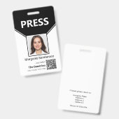 写真とQRコード付きのプレスIDバッジ バッジ (正面＆裏面)