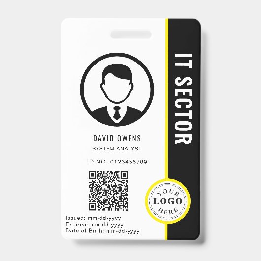 写真とQRコード付きの企業IDバッジを作成する バッジ (正面)