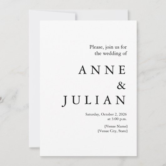 写真とQRコード付きホワイトウェディング 招待状 (正面)