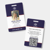 写真とQRコード付き黒のセキュリティIDバッジ バッジ (正面＆裏面)