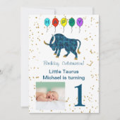 写真とTaurus誕生日と金ゴールド&バルーン 招待状 (正面)