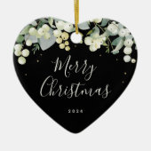 写真なしのカスタム スノーベリー クリスマス ハート型 セラミックオーナメント (正面)