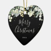 写真なしのカスタム スノーベリー クリスマス ハート型 セラミックオーナメント (左)