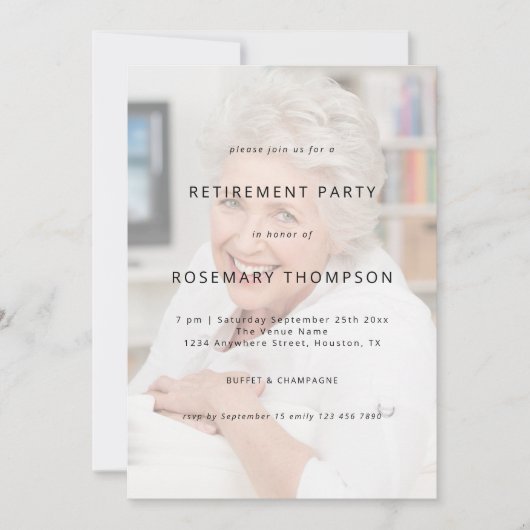 写真にオーバーレイされたテキスト - 退職パーティー 招待状 (正面)