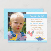 写真に描かれカラフルる恐竜の誕生会 招待状 (正面/裏面)