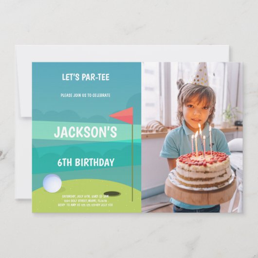 写真のあるゴルフバースデーパーティ招待状 招待状 (正面)