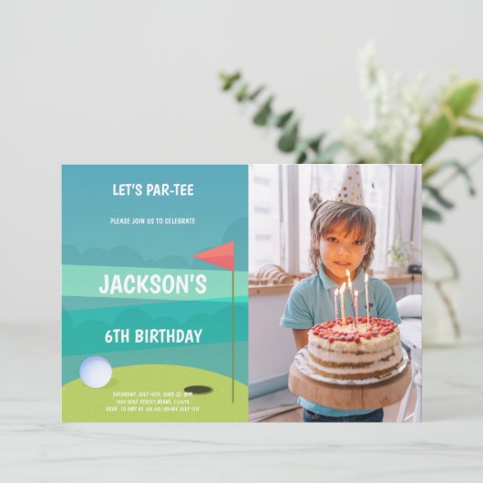 写真のあるゴルフバースデーパーティ招待状 招待状 (スタンド正面)