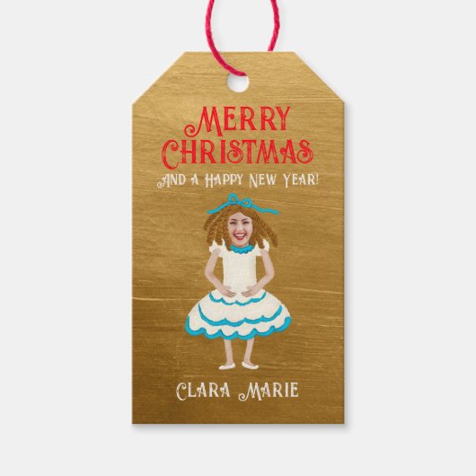 写真のおもしろいくるみ割り人形のクララメリークリスマスを追加 ギフトタグ (正面)