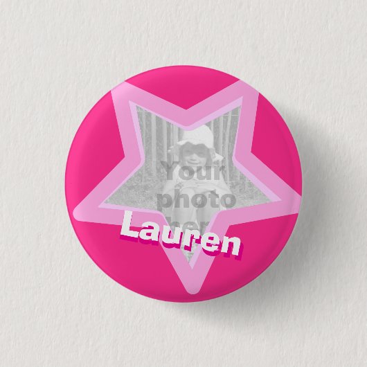 写真のおもしろいのショッキングピンクの名前のボタンかバッジを主演して下さい 缶バッジ (正面)