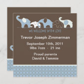 写真のない青い象のベビーAnnoucement 案内状 (正面/裏面)