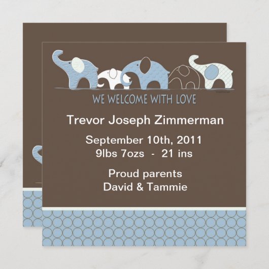 写真のない青い象のベビーAnnoucement 案内状 (正面/裏面)
