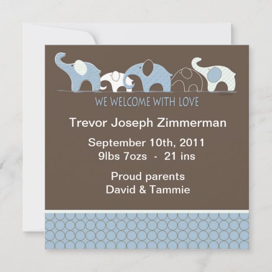 写真のない青い象のベビーAnnoucement 案内状 (正面)