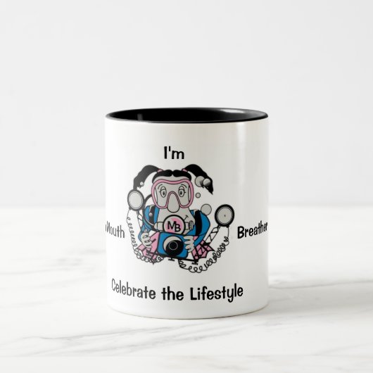 写真のひよこのダイバー ツートーンマグカップ (中央)