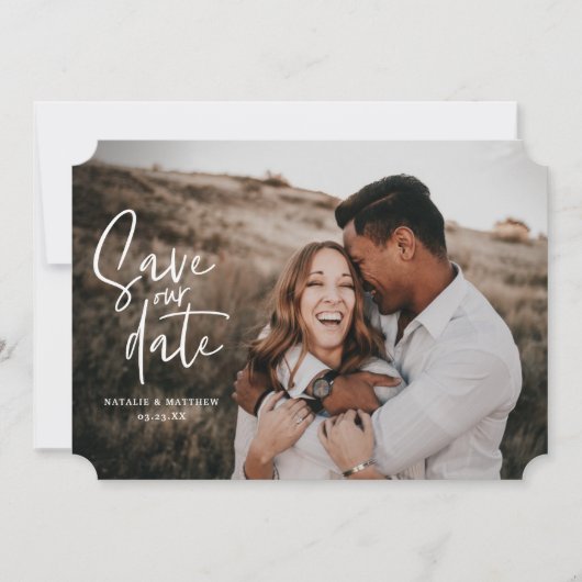 写真のような花柄の幾何学的な結婚式の写真 セーブザデート (正面)