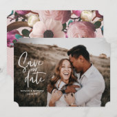 写真のような花柄の幾何学的な結婚式の写真 セーブザデート (正面/裏面)