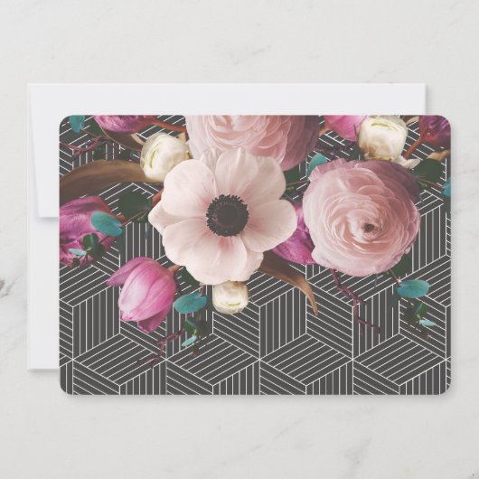 写真のような花柄の幾何学的な結婚式の写真 セーブザデート (裏面)