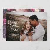 写真のような花柄の幾何学的な結婚式の写真 セーブザデート (正面/裏面)