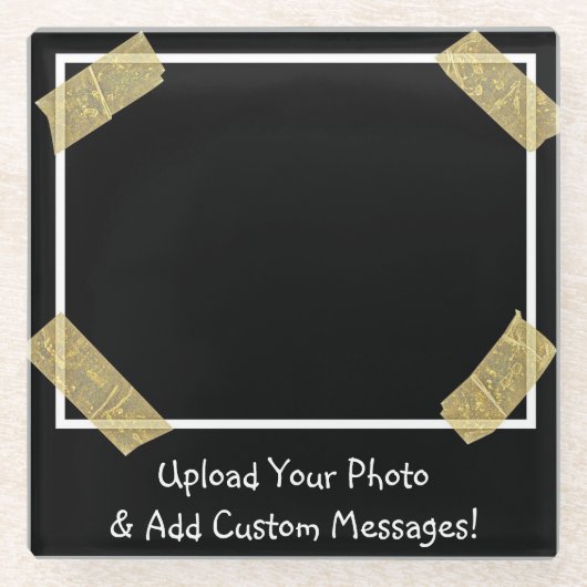 写真のアップロードと個人メッセージのカスタム追加 ガラスコースター (正面)