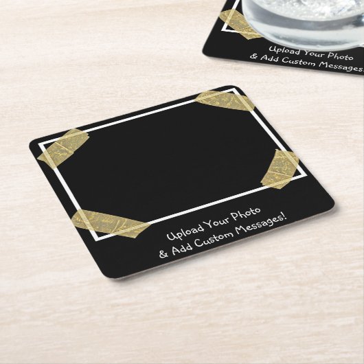 写真のアップロードと個人メッセージのカスタム追加 スクエアペーパーコースター (アングル)