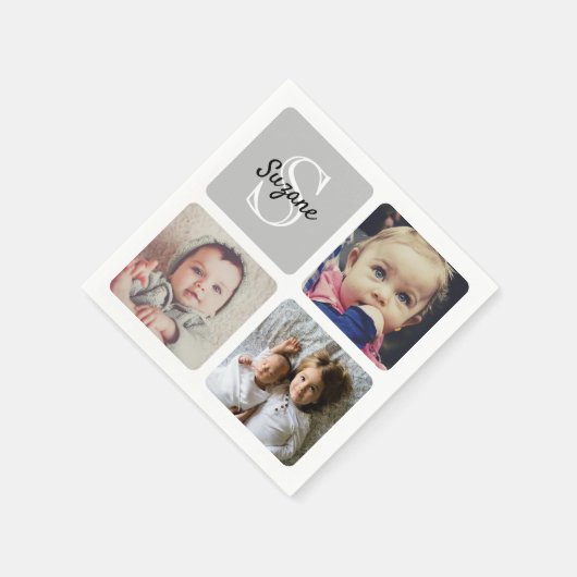 写真のアップロードモノグラムの スタンダードカクテルナプキン (角)