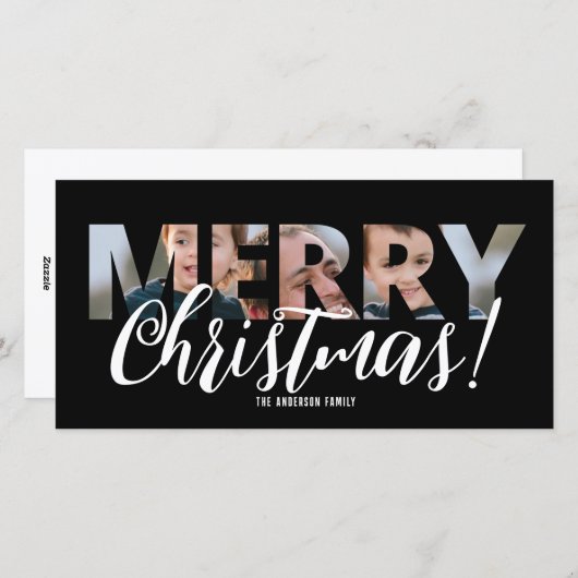 写真のアップロード文字白黒クリスマス シーズンカード (正面/裏面)