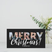 写真のアップロード文字白黒クリスマス シーズンカード (スタンド正面)