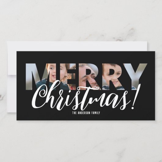 写真のアップロード文字白黒クリスマス シーズンカード (正面)