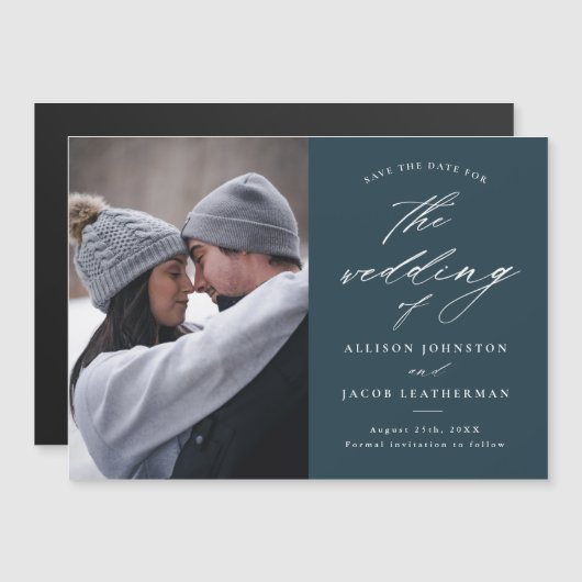 写真のエレガントスクリプトの保存日付 マグネット招待状 (正面/裏面)