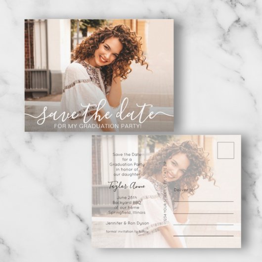 写真のエレガント卒業式のスクリプト日付の保存 ポストカード