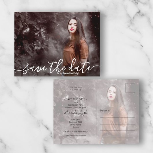 写真のエレガント卒業式のスクリプト日付の保存 ポストカード