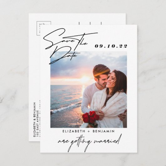 写真のエレガント結婚式が日付を救う 案内ポストカード (正面/裏面)