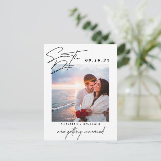 写真のエレガント結婚式が日付を救う 案内ポストカード (スタンド正面)