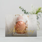 写真のエレガント誕生発表の紹介 箔招待状 (立ち正面)