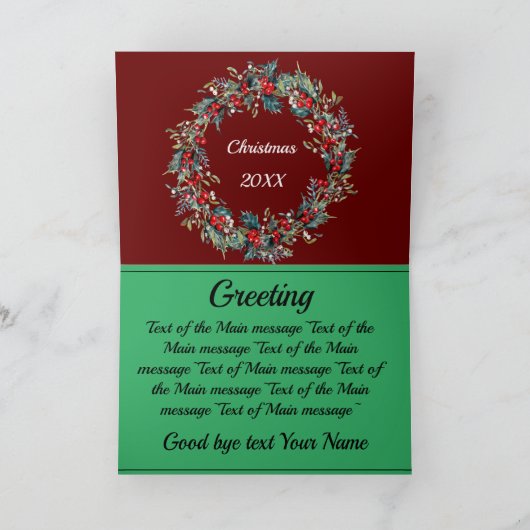 写真のエレガント追加クリスマスクリスマスリースburgundy シーズンカード (内部)